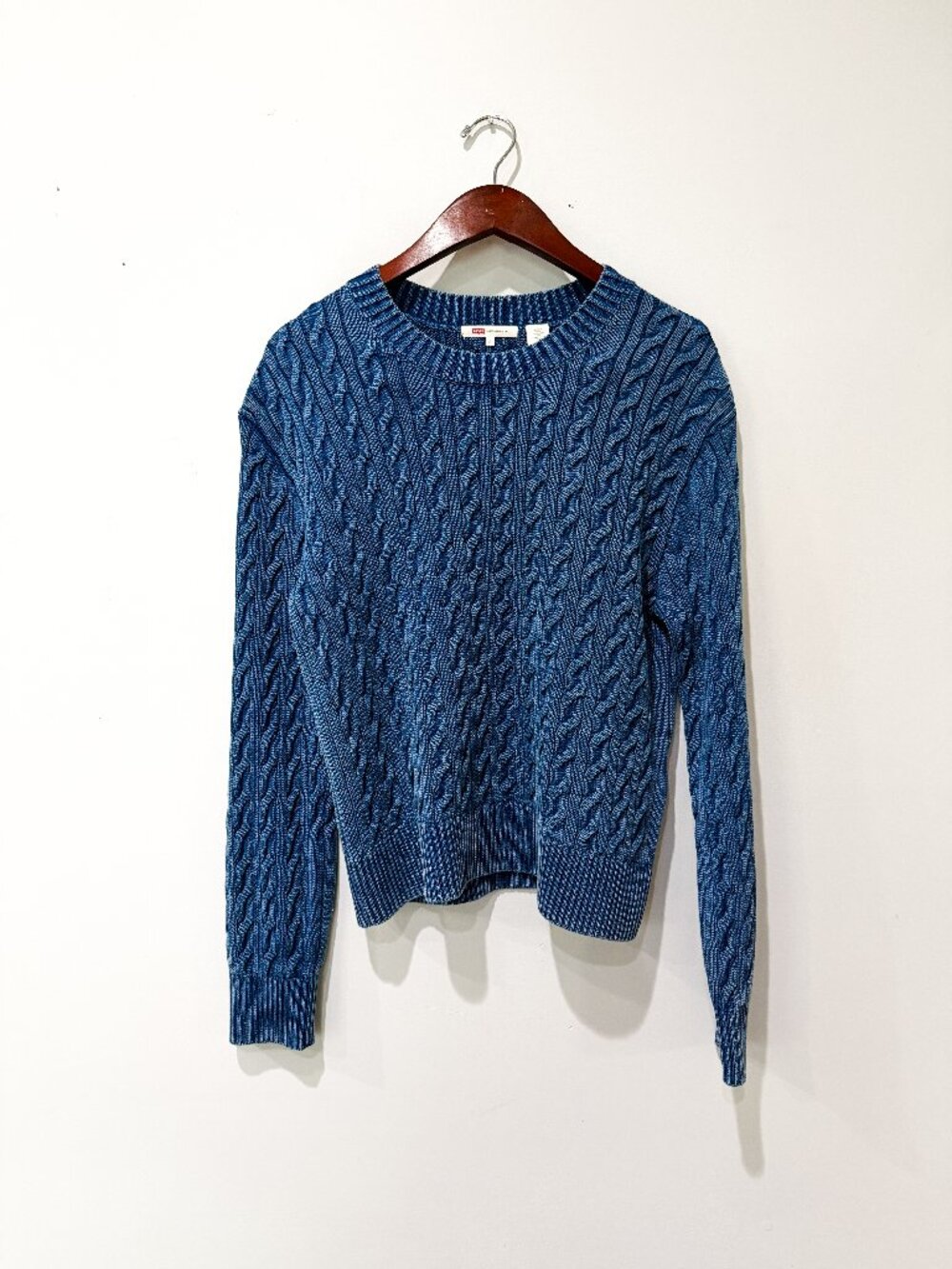 Levi's Boyfriend Cable Crewneck Pullover Indigo Blue Women's Size S 100% cotton